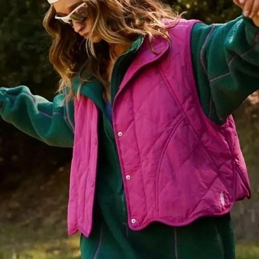 NWT FP Movement Free People Quinn Quilted Puffer Vest Magenta Haze